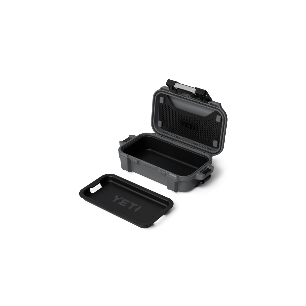 Detailing1 YETI LoadOut GoBox 1 Charcoal — geöffnet mit Tray
