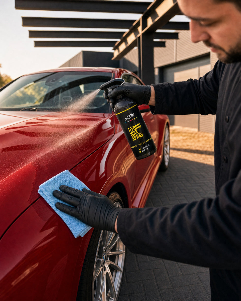 Detailing1 Hero: Sprühversiegelung — ZviZZer Hybrid Wax Spray im Carport-Schatten (Mobile)