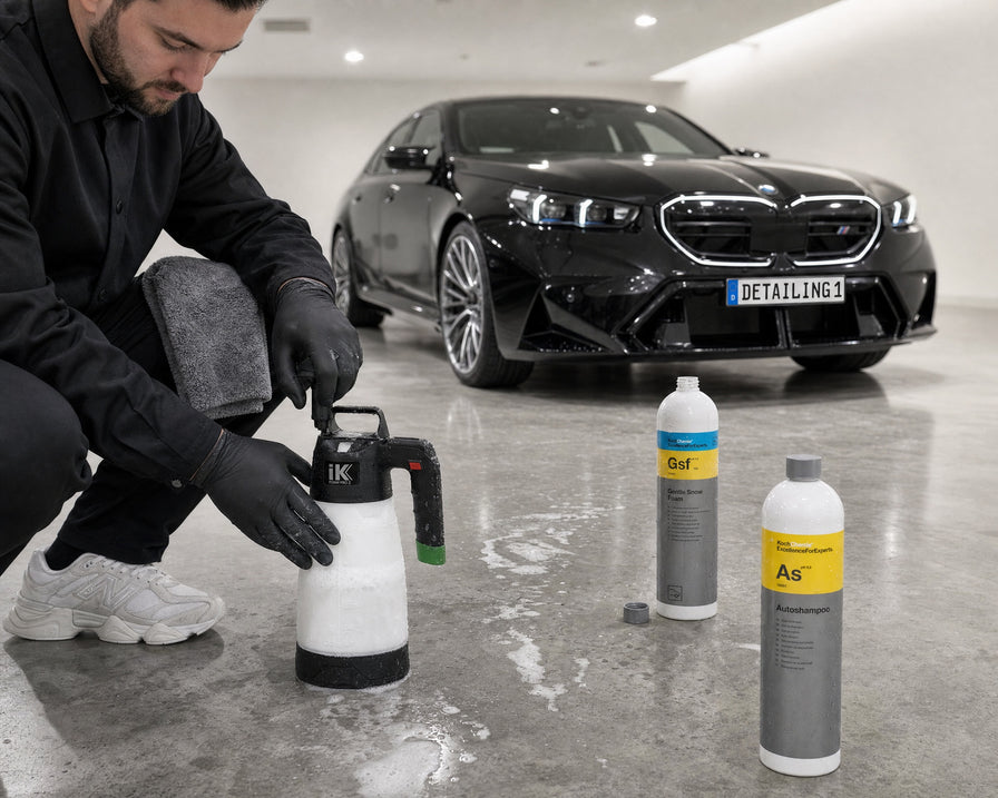 Detailing1 Spotlight: Koch-Chemie Gentle Snow Foam "Gsf", iK Foam Pro 2 und Autoshampoo "As" in der Halle